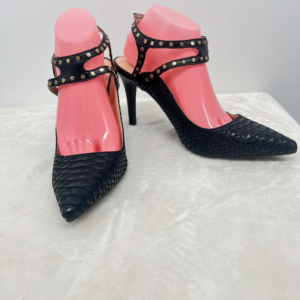 MARK NWOB Studded Ankle Snake Embossed Stiletto Heel Pumps 10 Disco Glam Prom